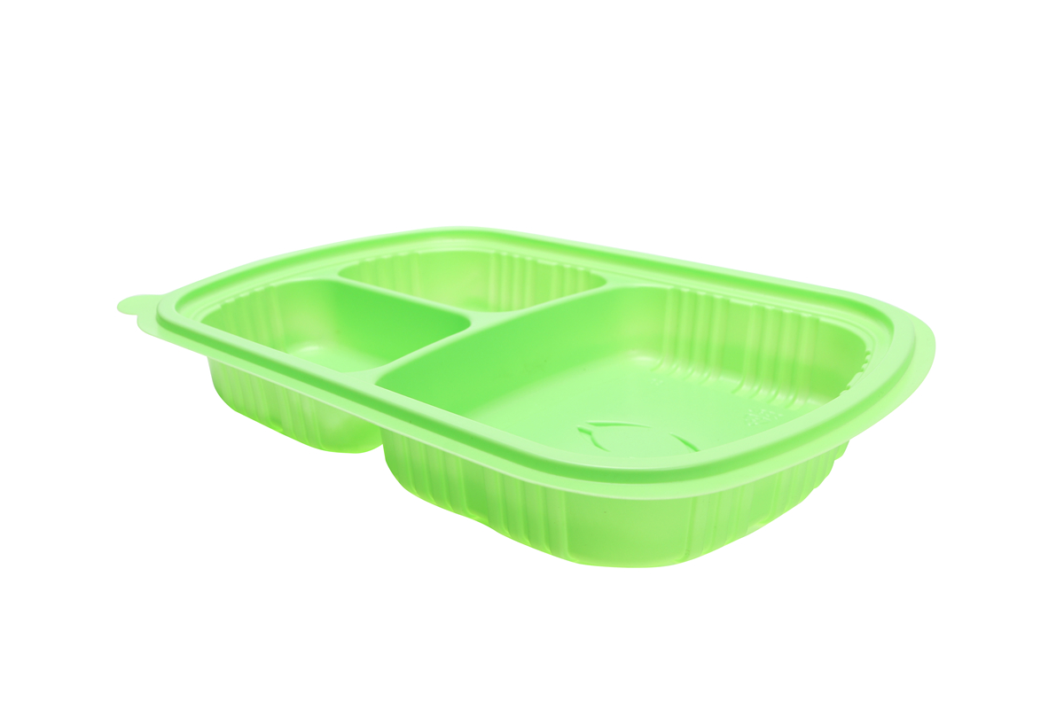 BOPS盖黑色椭圆形三格快餐盒